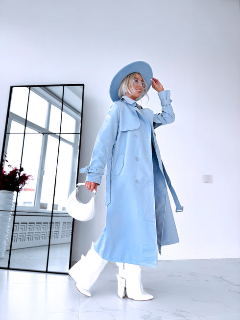 LIGHT BLUE, leather imitation trench "POWER" FL08